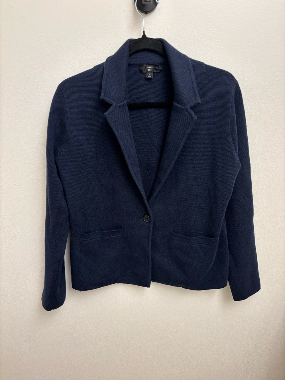 J. Crew Cropped Single-Button Sweater Blazer Knit Cotton Navy Blue Medium - Picture 2 of 14